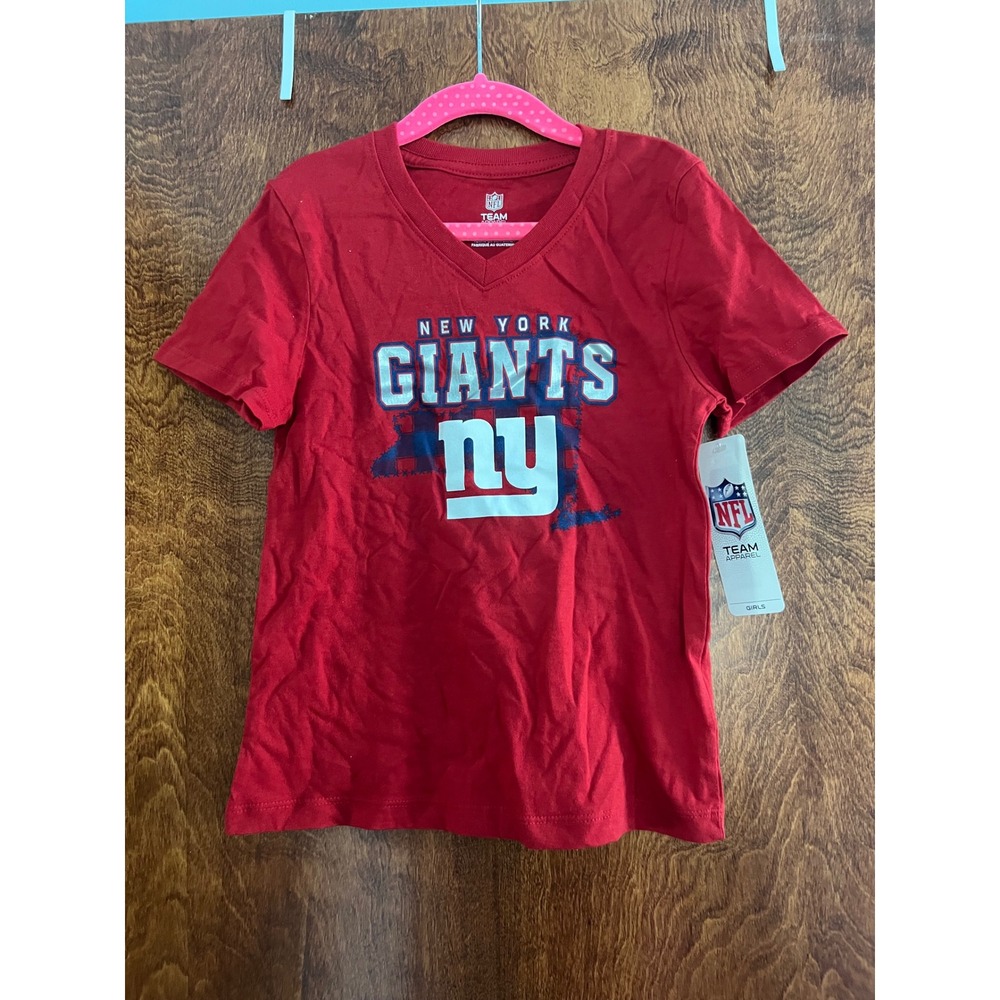 NEW NFL Team Apparel New York Giants Shirt Girls S 6/6X Red V-Neck Cotton Tee